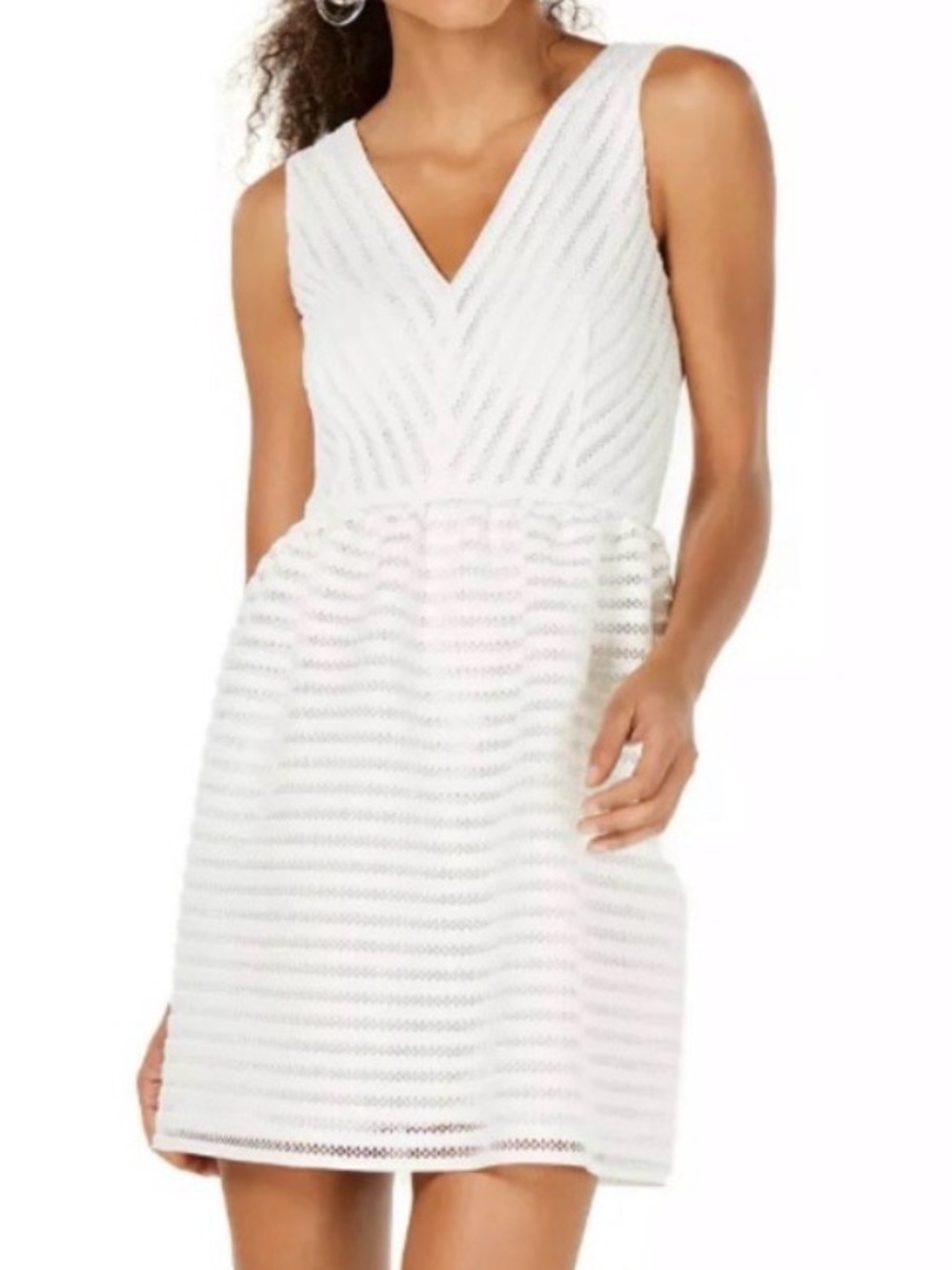 Bar III White Fit & Flare Dress Textured V Neck Bridal Shower Graduation Chic 10